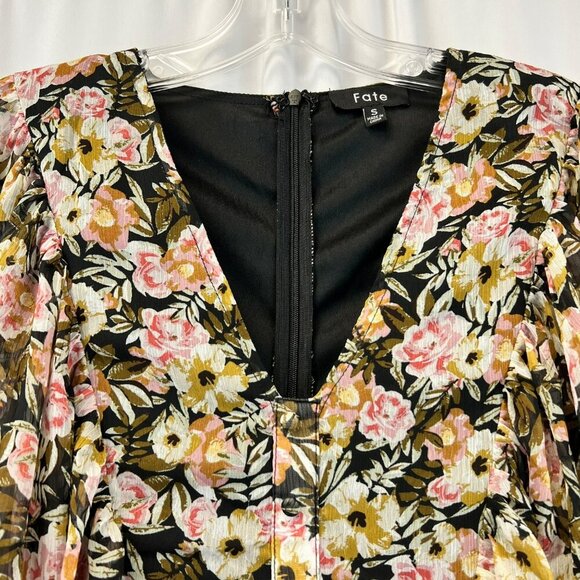 Fate Womens Floral Tiered Ruffle Dress Long Dolman Sleeve Belted Size Small - Picture 3 of 8